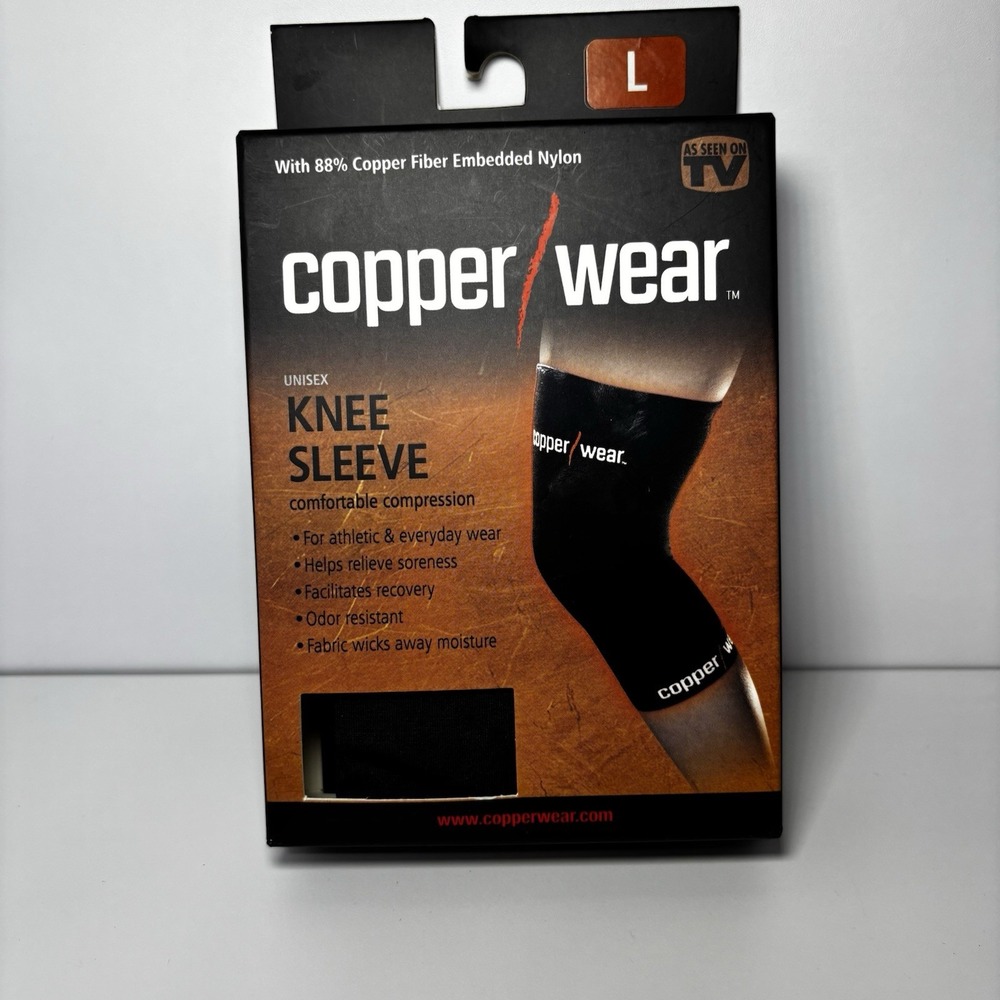Copper Wear Unisex Compression  Knee Sleeve Large 88% Nylon 12% Spandex NIB